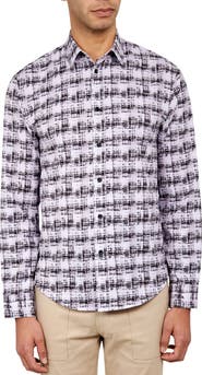 Brooklyn Brigade Slim Fit Williamsburg Abstract Check Recycled 4-Way Stretch Performance Long Sleeve Shirt