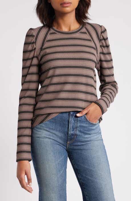 Wit & Wisdom Stripe Puff Shoulder Knit Top