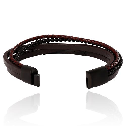 Lucky Brand Multilayer Braided Leather And Bead Bracelet, Brown & Black In Brown