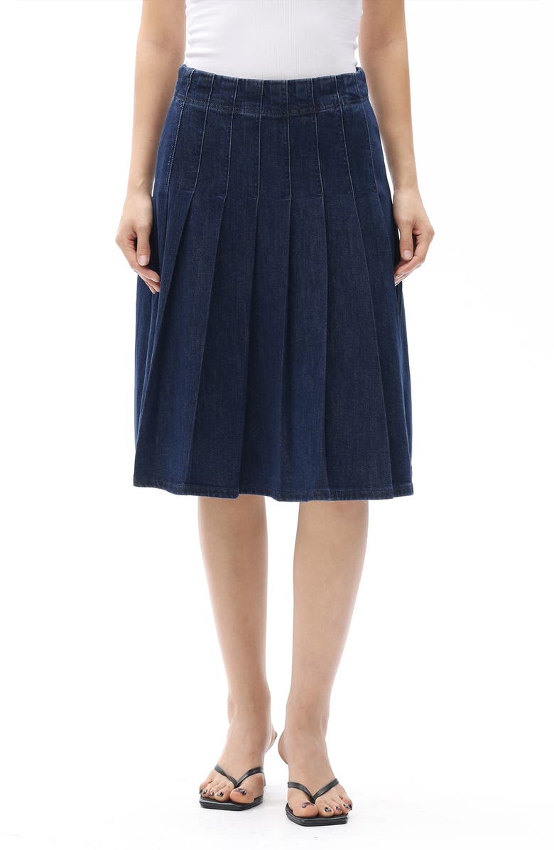 Bayeas Pleated High Waist Denim Skirt, Main, color, Dark Blue