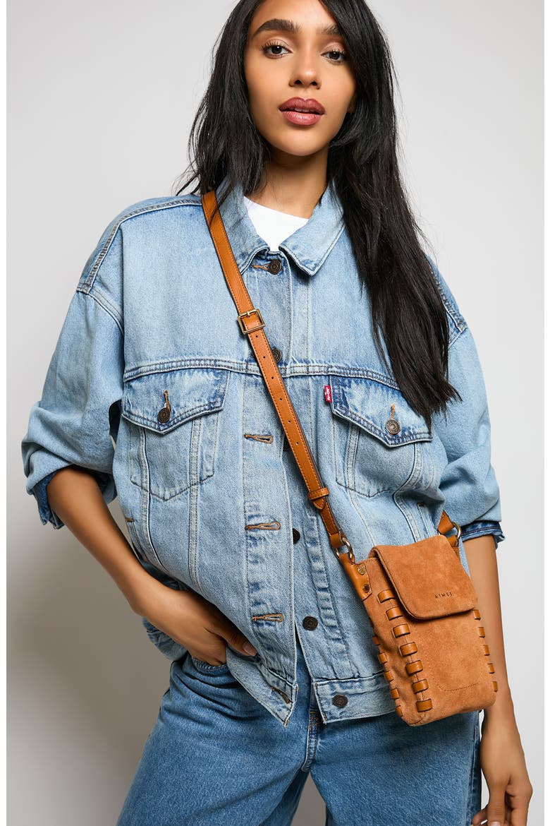 Zen Suede Phone Crossbody Bag, Alternate, color, RUSTIC CARAMEL SUEDE