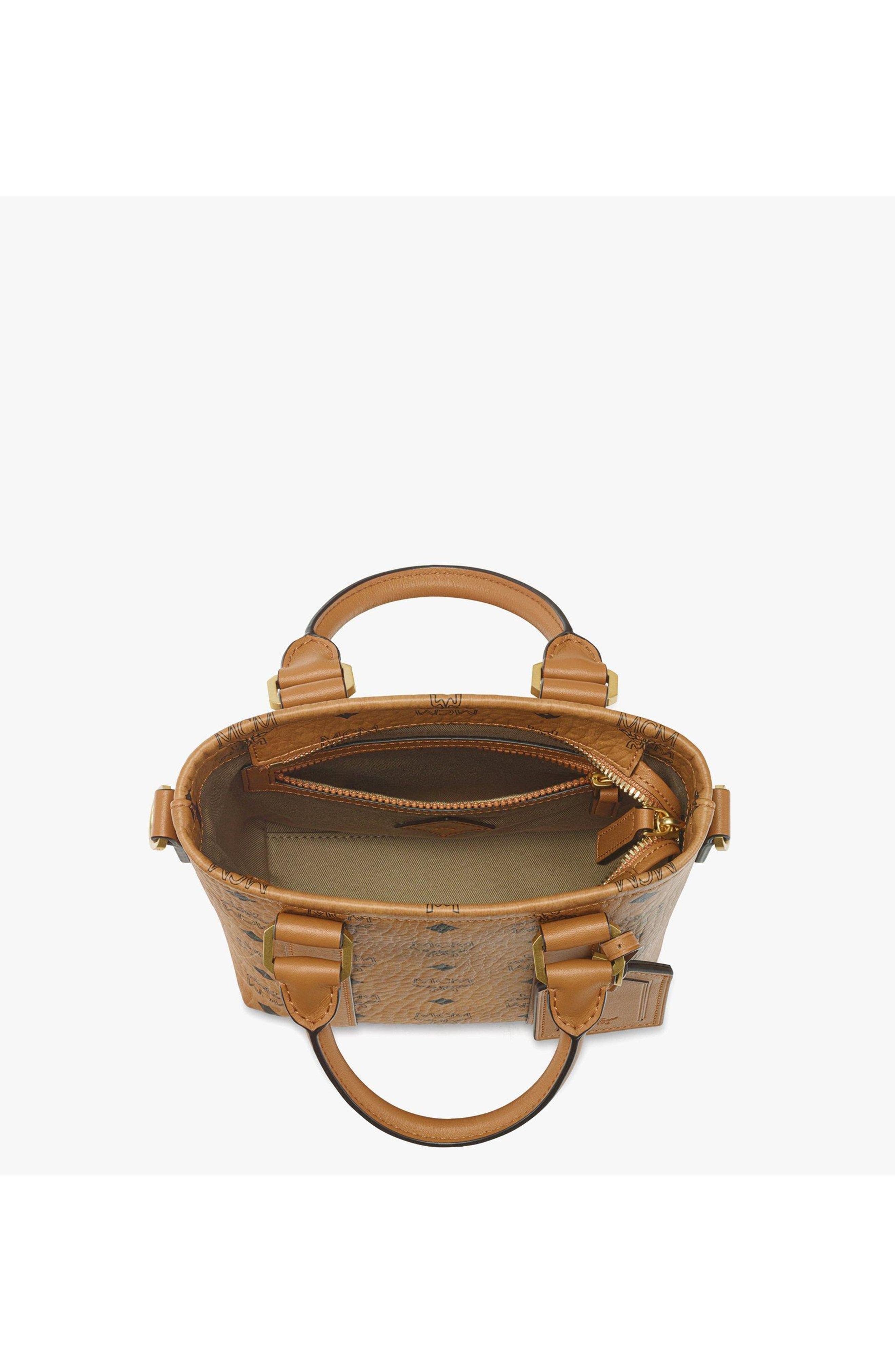 MCM Aren N/S Tote in Visetos, Alternate, color, Cognac