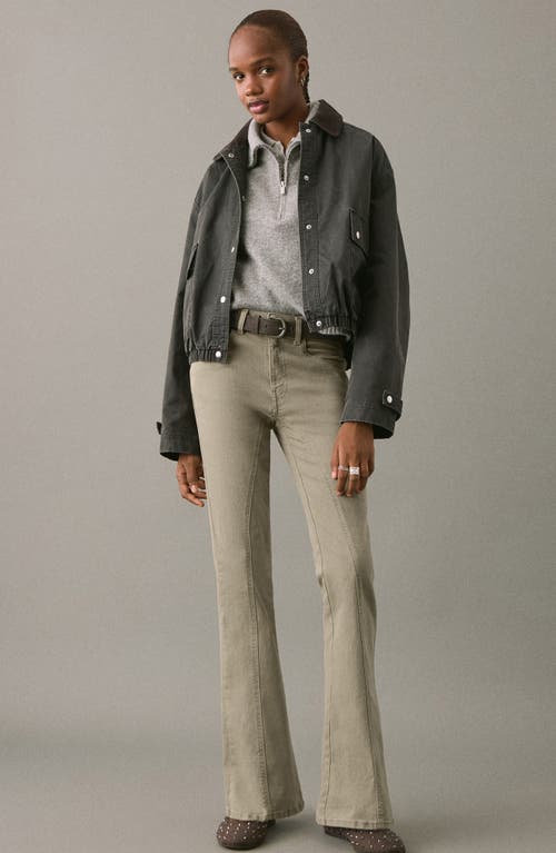 Mango Teen Twist Seam Mid Rise Flare Jeans In Green