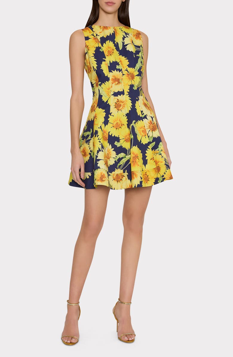Milly Poppy Sunflower Sleeveless Fit & Flare Minidress, Main, color, Navy Multi