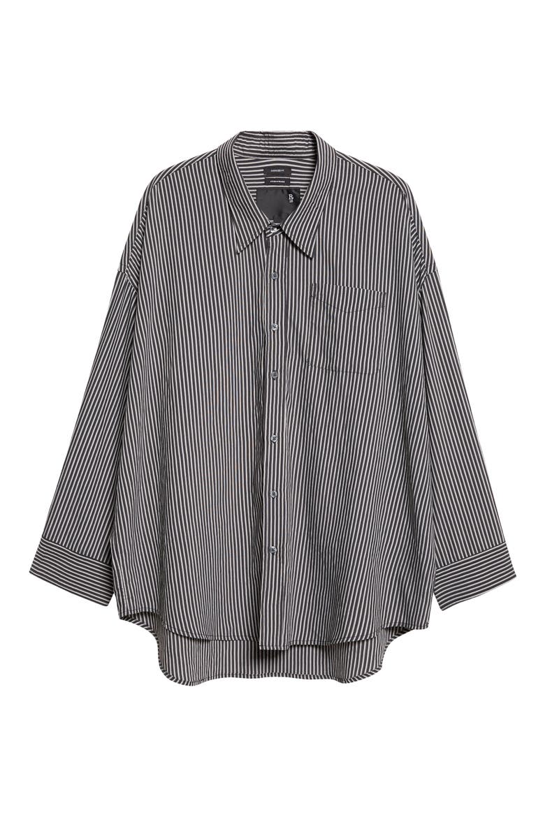 Oversize Drop Neck Stripe Button-Up Shirt, Main, color, BLACK AND WHITE STRIPE
