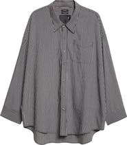R13 Oversize Drop Neck Stripe Button-Up Shirt
