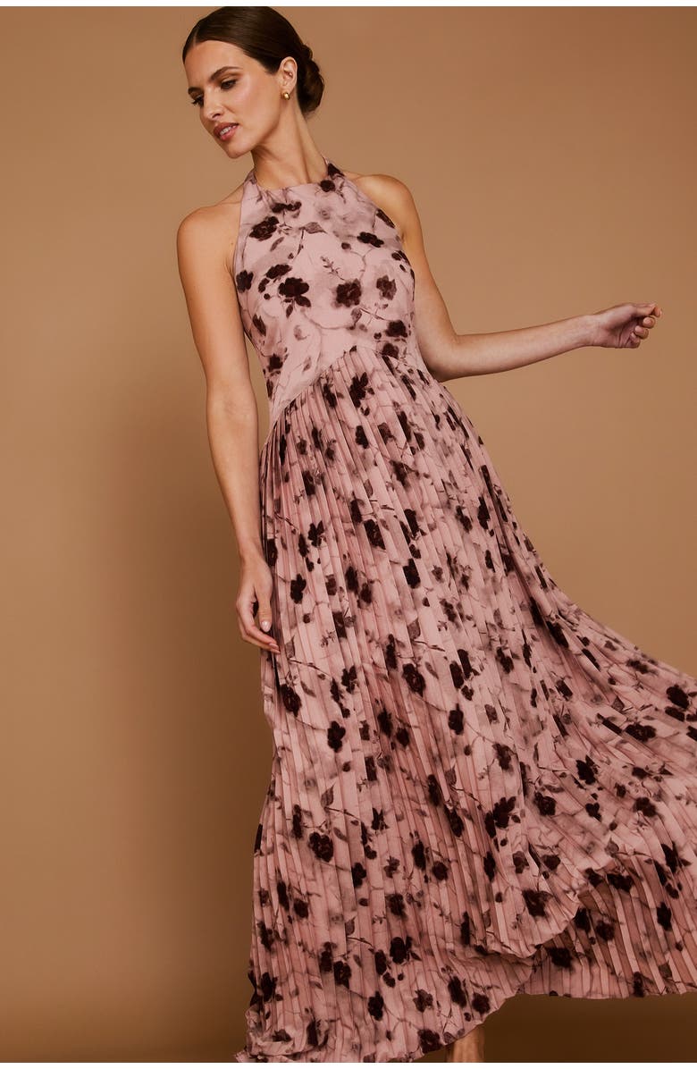 Six Stories Floral Halter Pleated Ruffle Maxi Dress, Alternate, color,