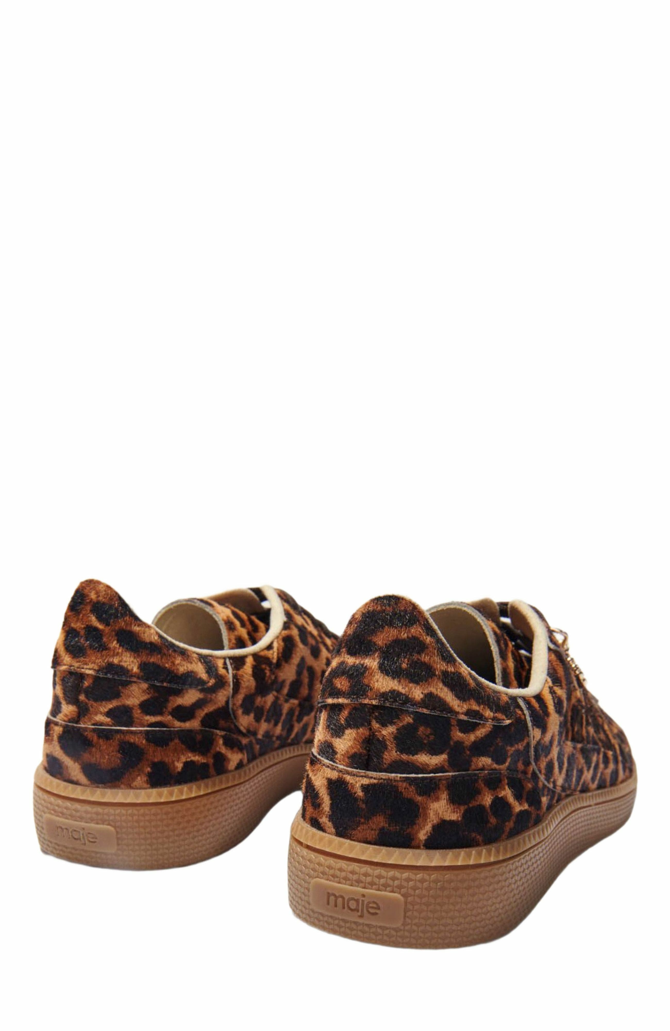 maje Leopard print leather sneakers, Alternate, color, 