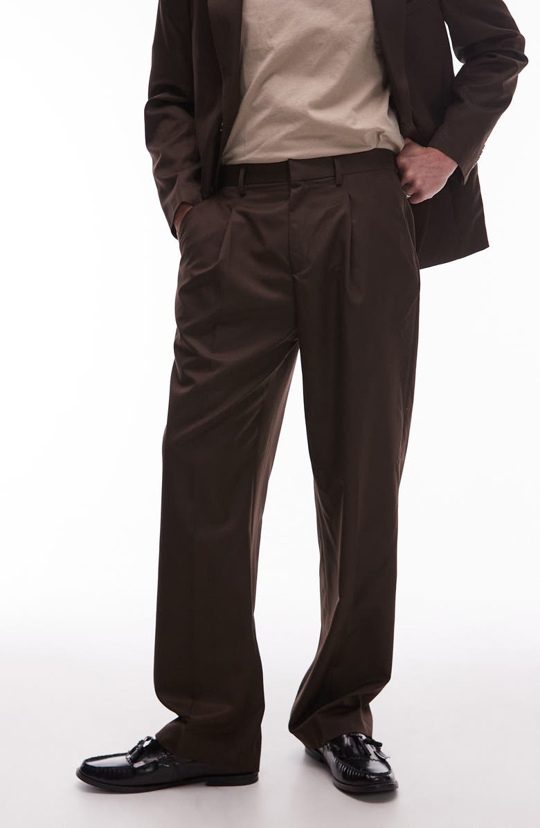 Topman Wide Leg Suit Pants, Main, color, Brown