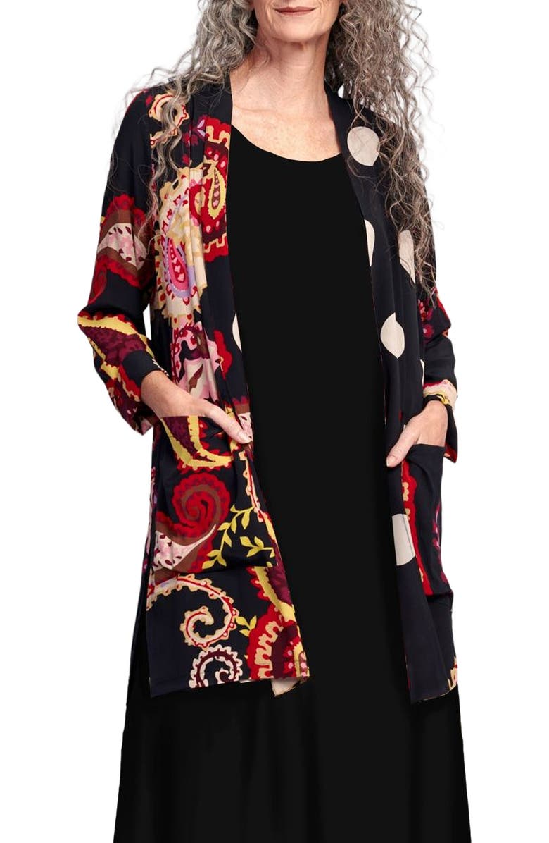 Alembika Fiesta print kimono inspired knee length light jacket, Main, color, 