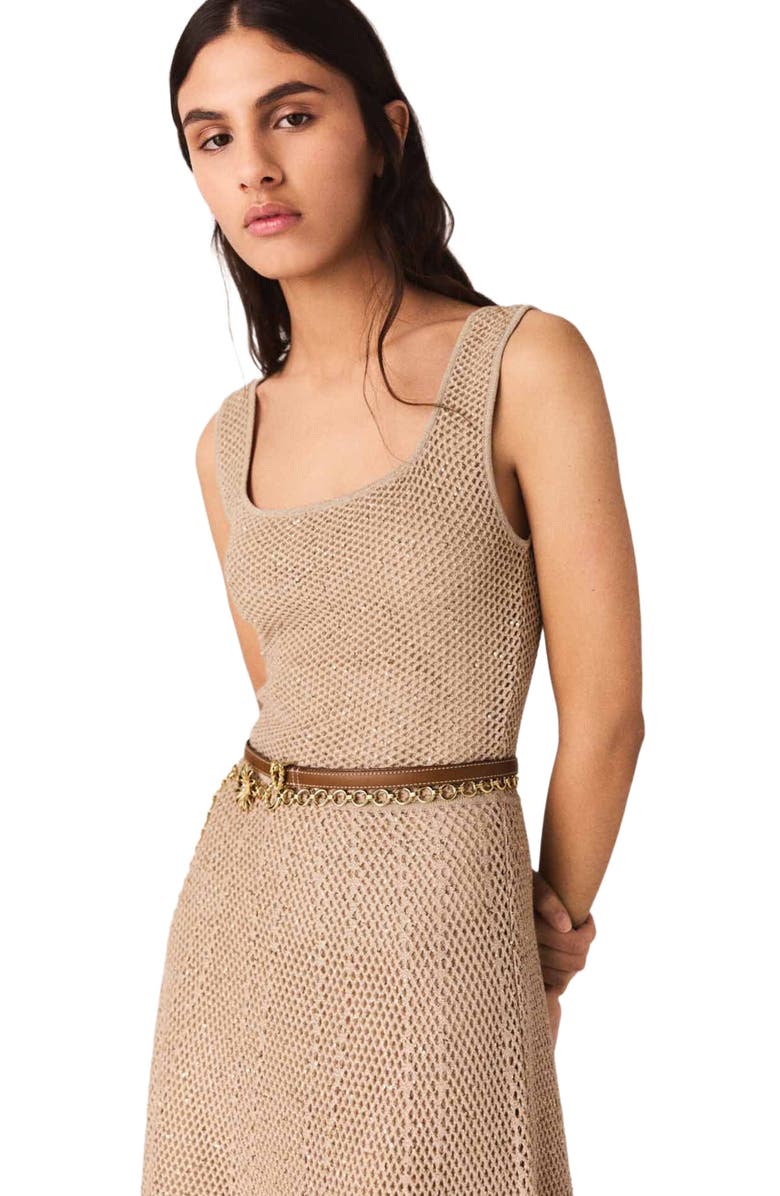 maje Rhinestone knit maxi dress, Alternate, color, Nude