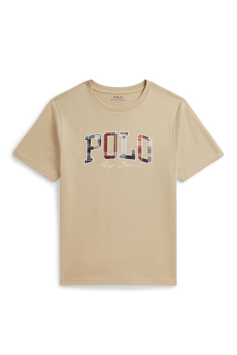 Kids' Logo Appliqué Cotton T-Shirt, Main, color, TALLOW CREAM