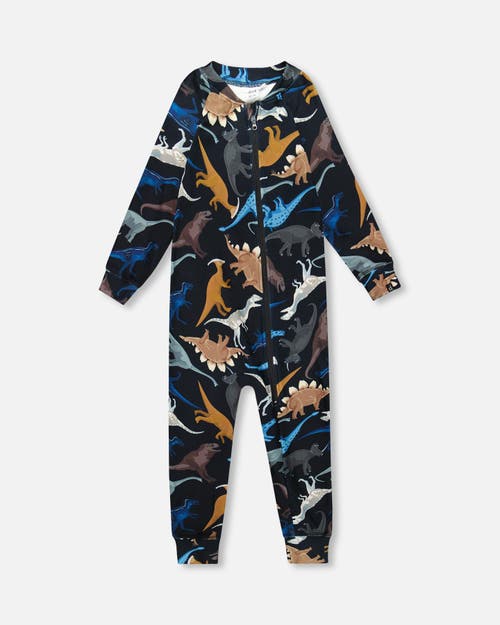 Deux Par Deux One-piece Thermal Underwear Dinosaur In Multi