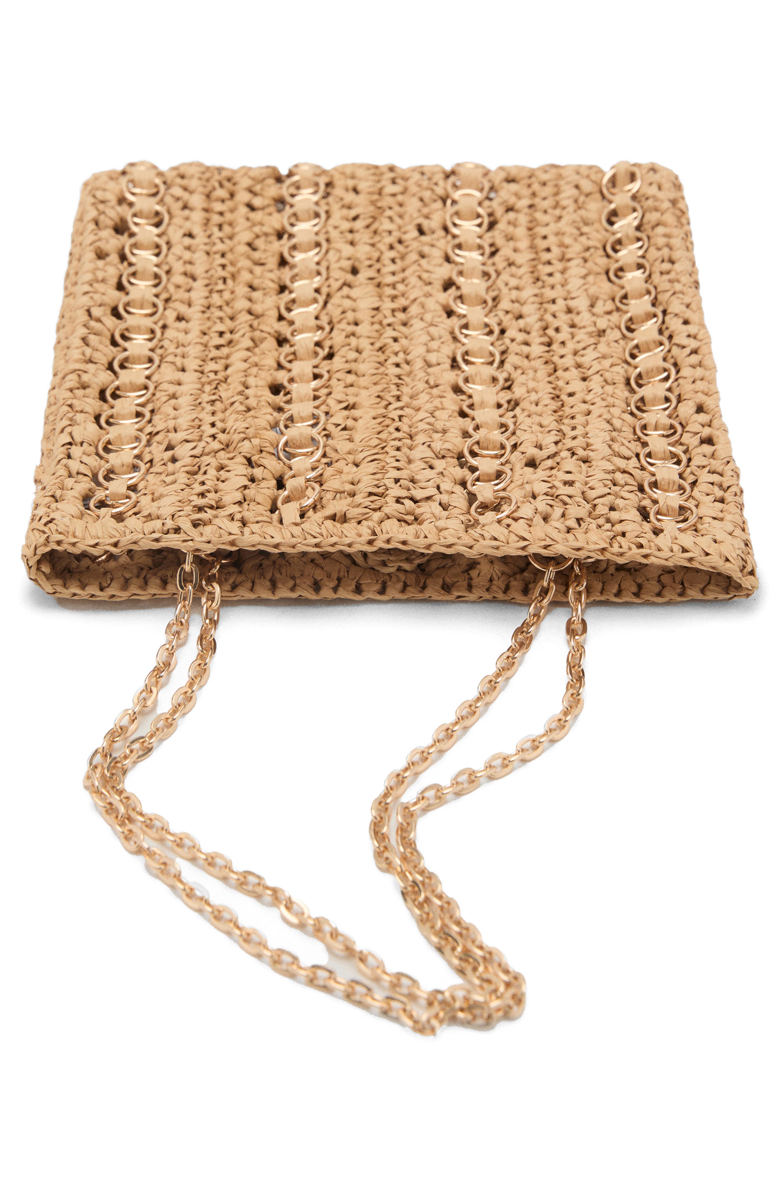 MANGO Ring Embellished Woven Straw Tote, Alternate, color, Beige