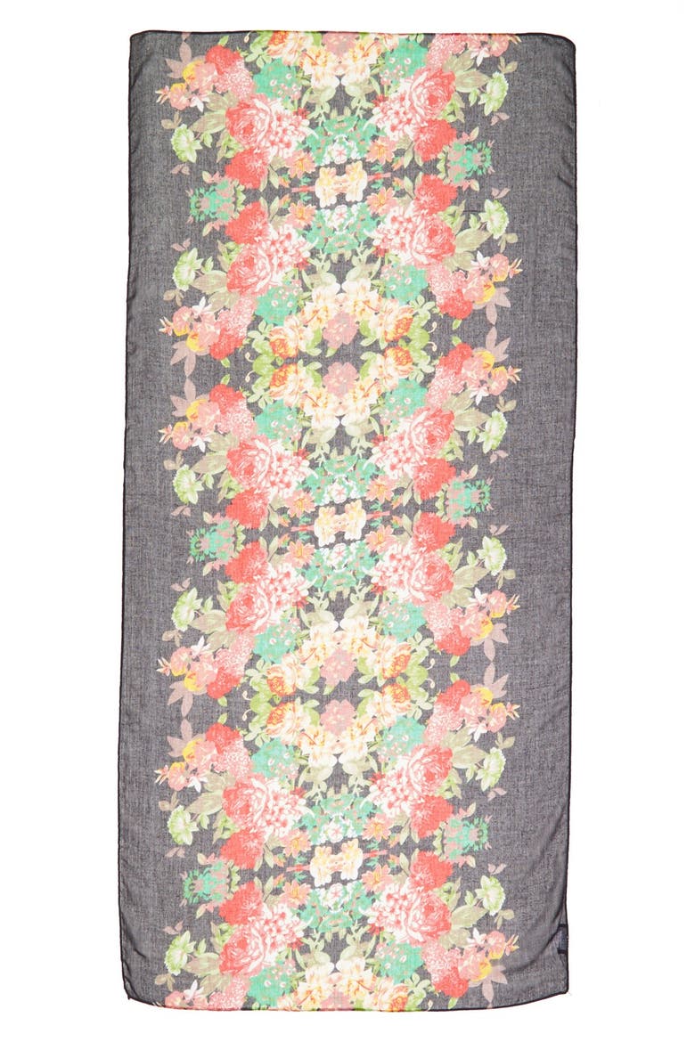 Floral Print Woven Scarf, Alternate, color, BLACK
