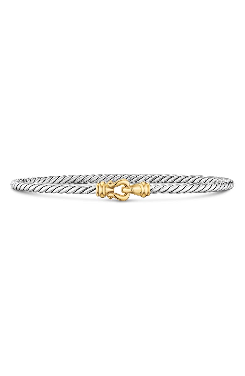 David Yurman Micro Cable Flex<sup>®</sup> Buckle Bracelet in Sterling Silver with 14K Yellow Gold, 2.6mm, Main, color, Silver