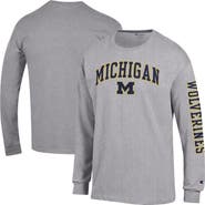 Champion Men's Champion Heather Gray Michigan Wolverines Arch Over Logo 2-Hit Long Sleeve T-Shirt