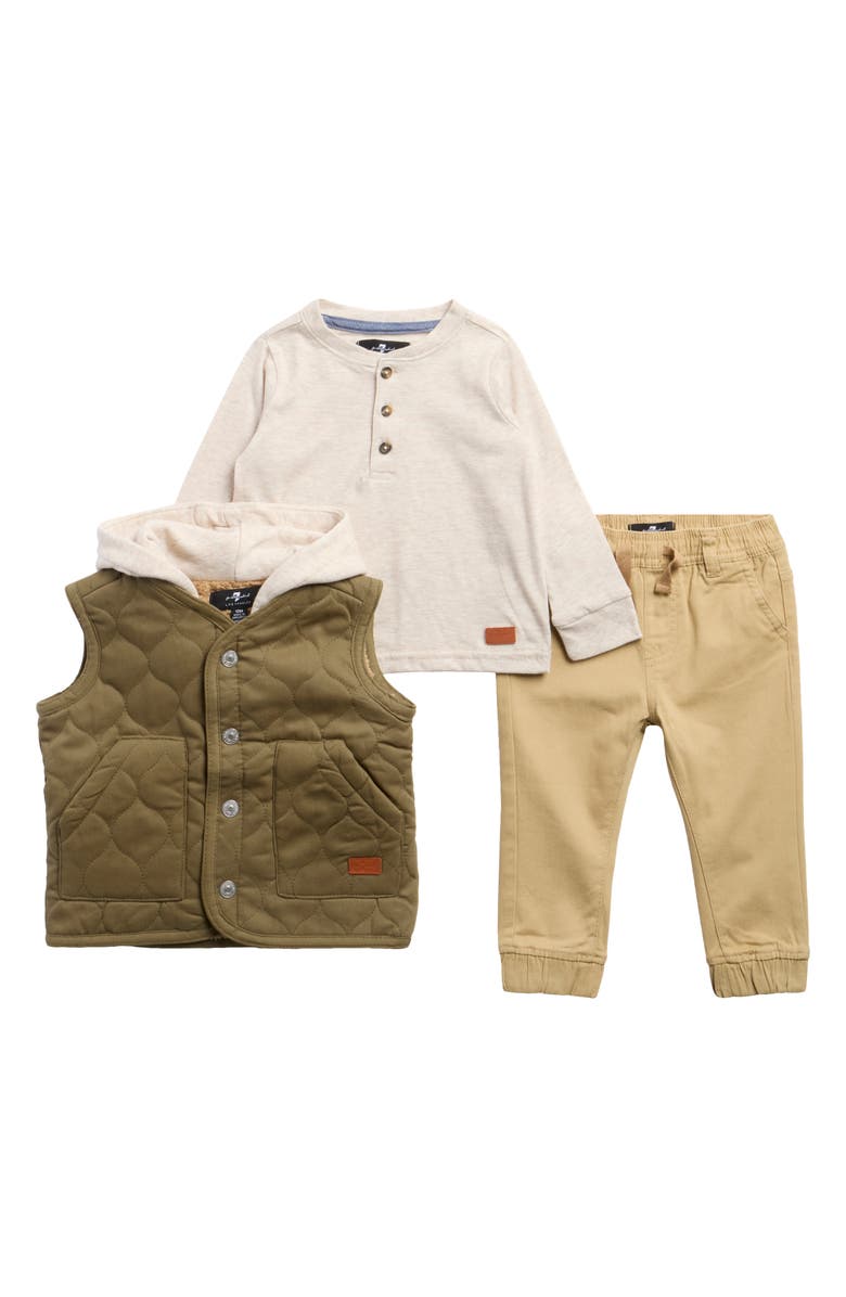7 For All Mankind Henley, Hooded Vest & Joggers Set, Main, color, 