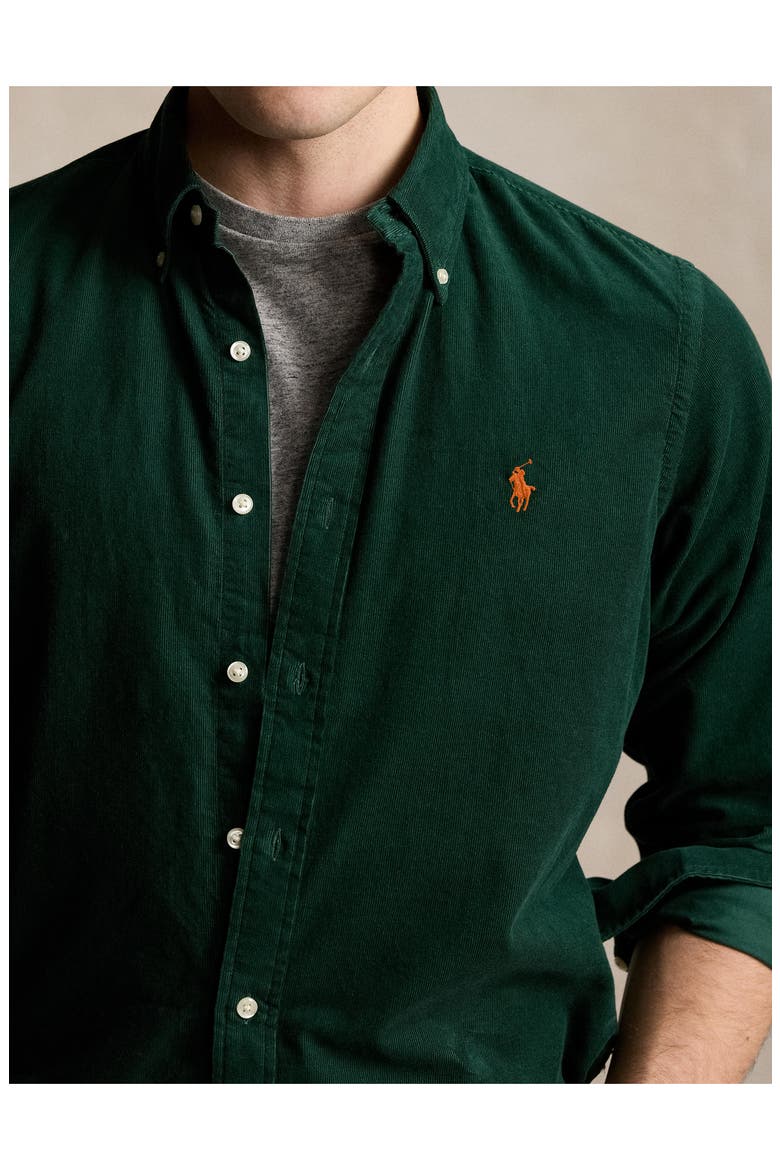 Solid Corduroy Button-Down Shirt, Alternate, color, VINTAGE PINE