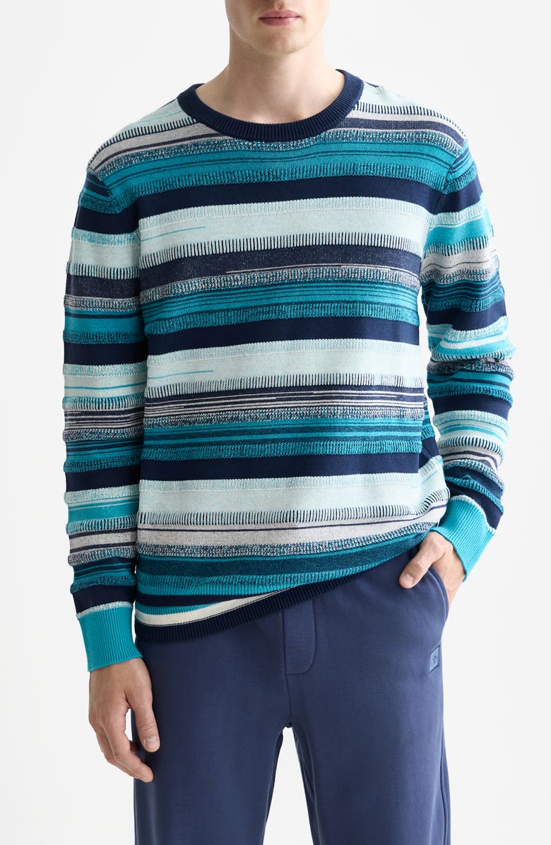 Scotch & Soda Stripe Cotton Sweater, Main, color, Tahitian Blue Stripe