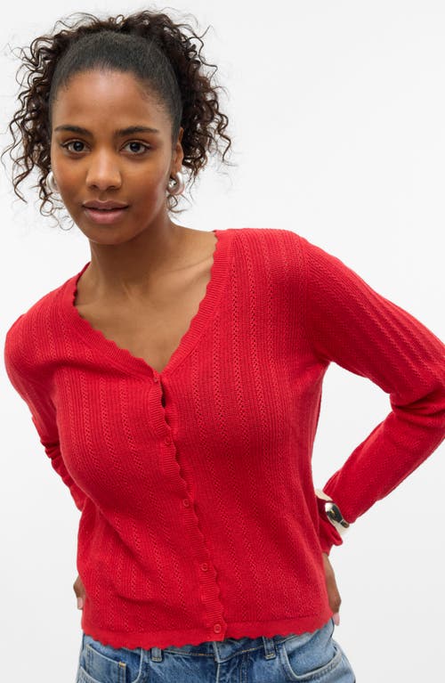 Vero Moda Luxlight V-neck Pointelle Cardigan In Red