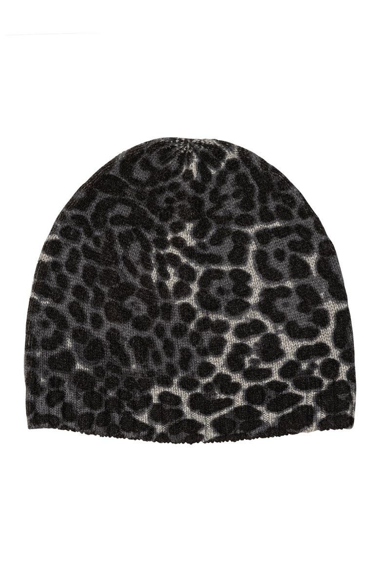 Amicale Cashmere Animal Print Beanie, Main, color,