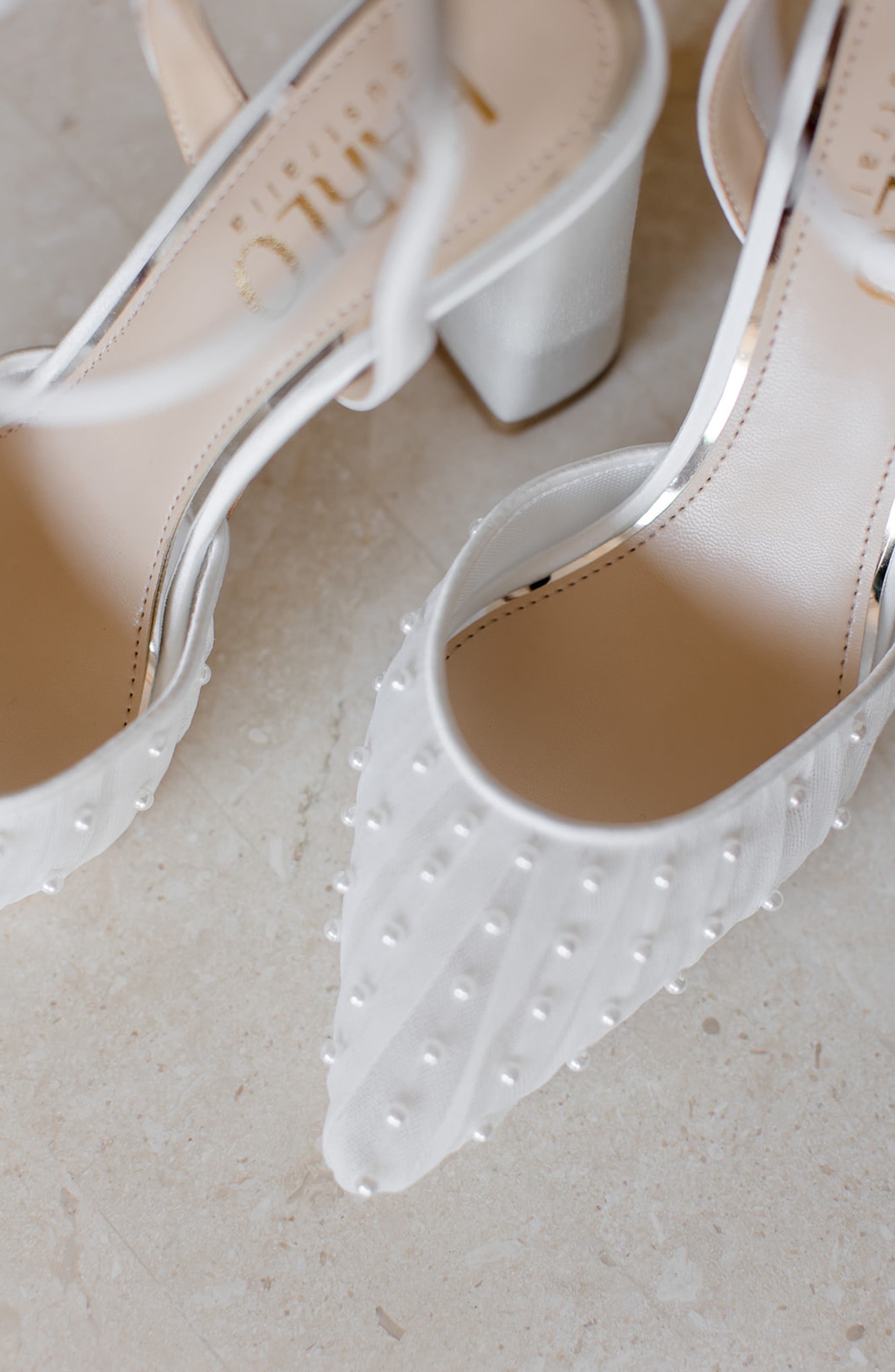 HARLO Australia Elle - Tulle Bridal Block Heel with Handsewn Pearls, Alternate, color, Soft White Satin