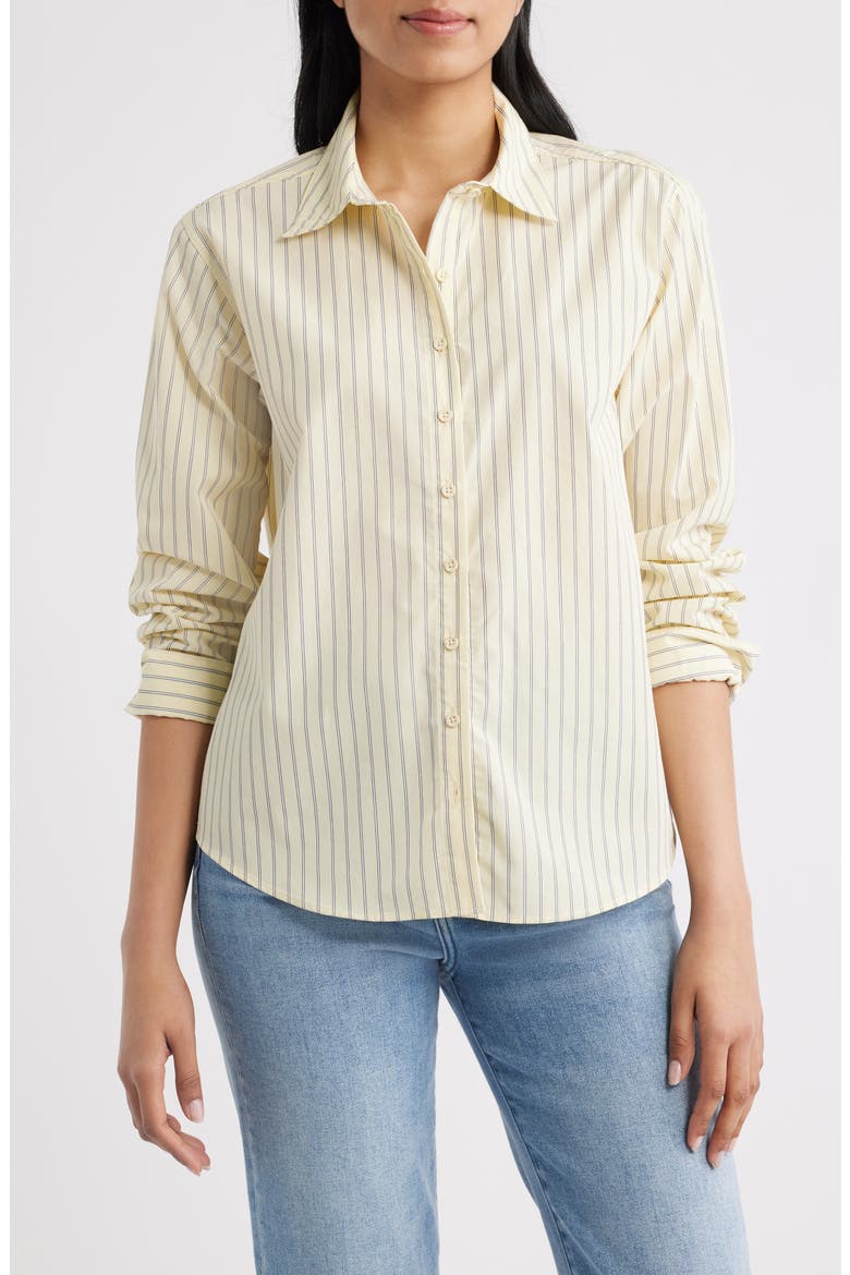 Stripe Button-Up Top, Main, color, PASTEL YELLOW STRIPE