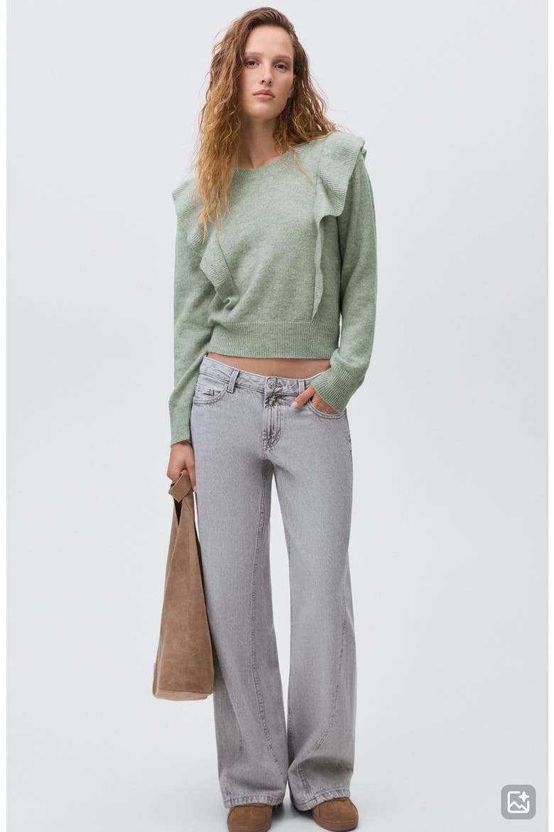 Ruffle Crop Sweater, Alternate, color, GREEN