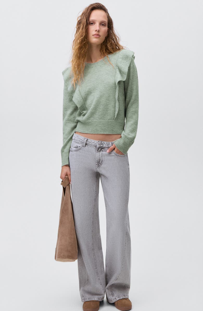 MANGO TEEN Ruffle Crop Sweater, Alternate, color, Green
