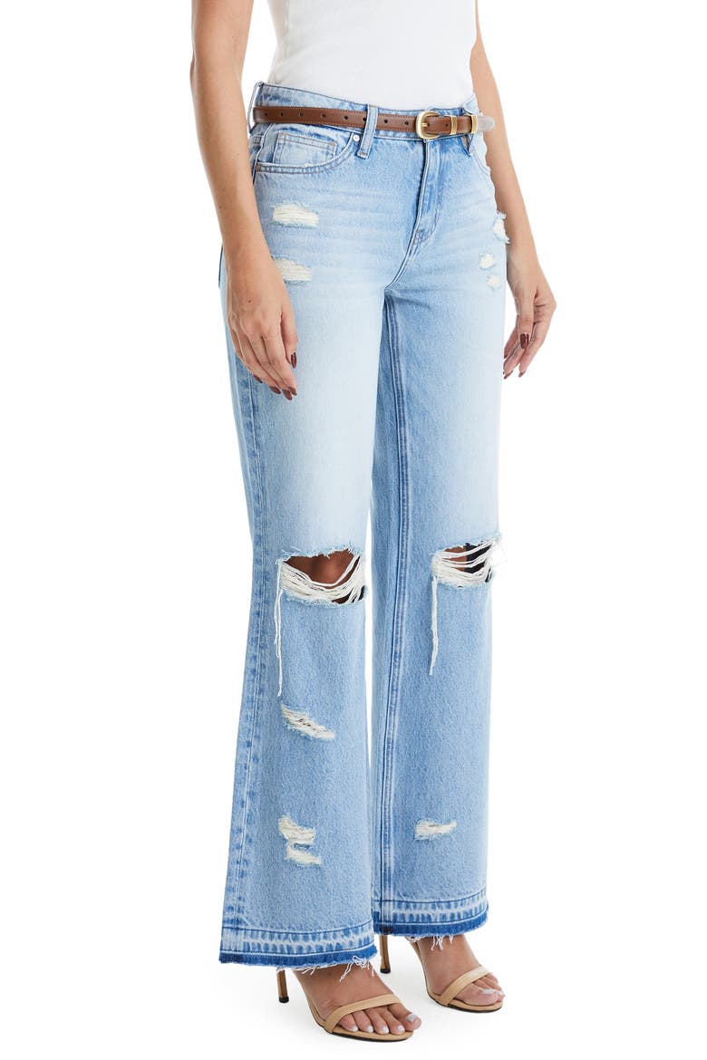 Released Hem Ripped High Waist Bootcut Jeans, Alternate, color, AZURE