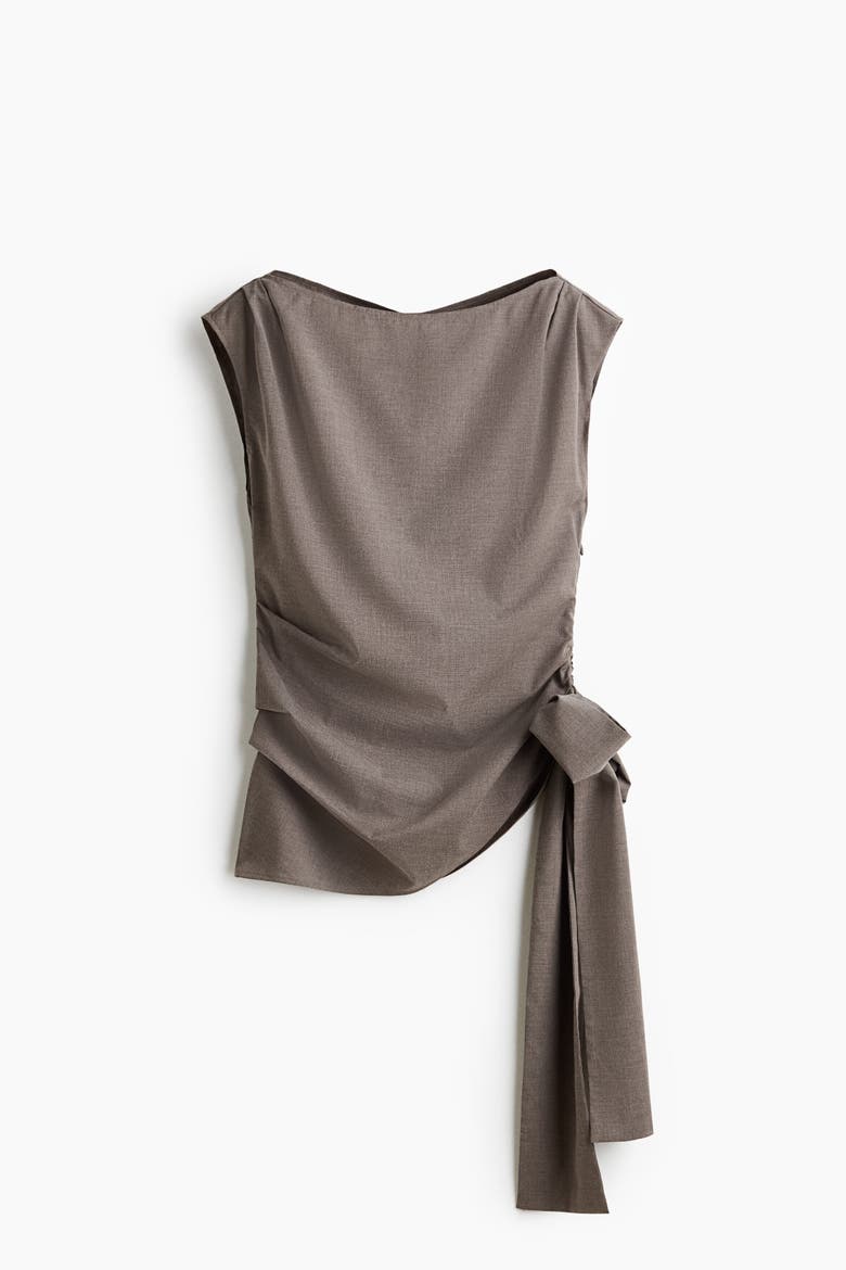 Tie-detail Boat-neck Top, Alternate, color, Dark taupe
