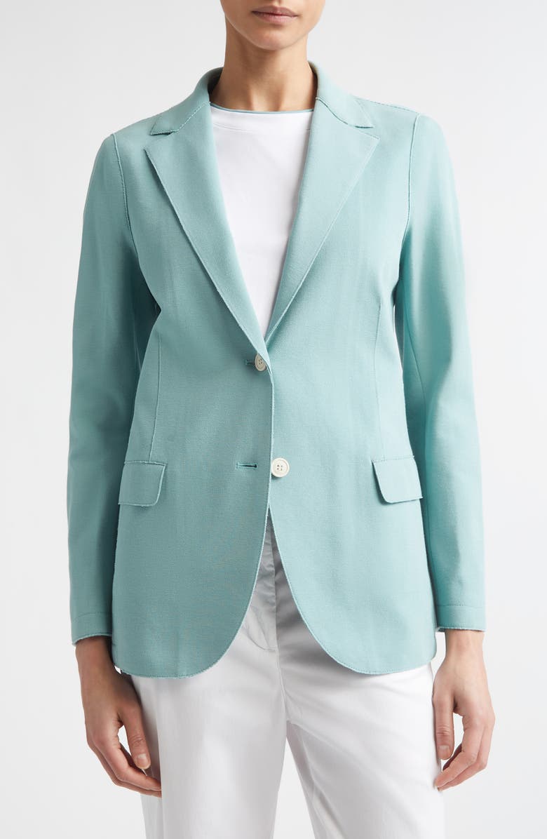 Eleventy Laser Cut Cotton Blend Knit Jacket with Hooded Zip Inset, Alternate, color, 175 Jade
