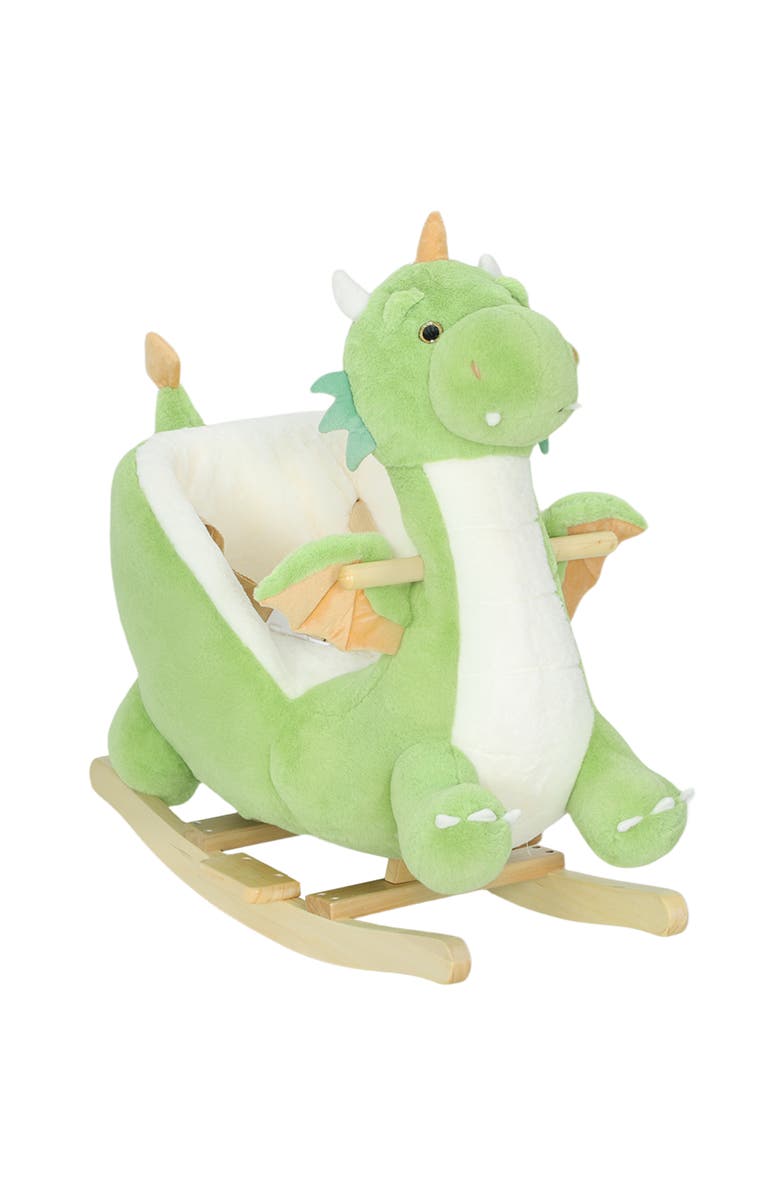 Qaba Baby Rocking Horse Ride Dinosaur Kids Ride On Toy with Realistic Sound and Safety Belt Plush Animal Rocker for Kids, Main, color, Green