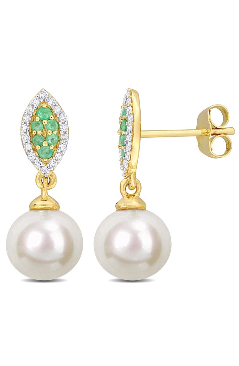 Julianna B. Pearl Gemstone & Diamond Earrings 14k, Main, color, Emerald