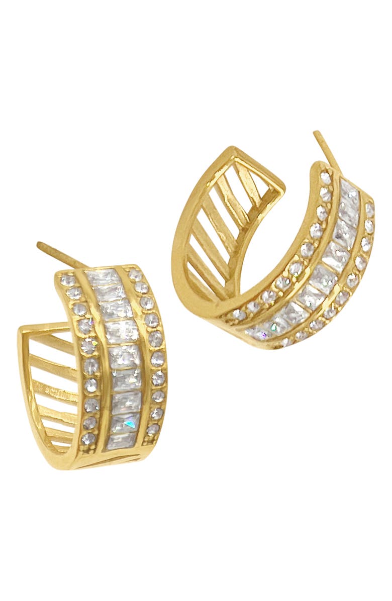 Adornia 14K Yellow Gold Vermeil Water Resistant Crystal Hoop Earrings, Alternate, color, 