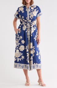 BADGLEY MISCHKA Floral Short Sleeve Cotton Shirtdress