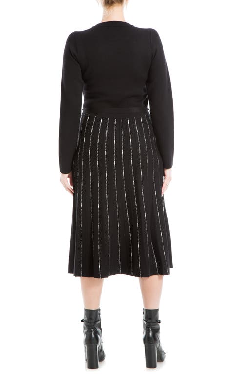 Max Studio Long Sleeve Midi Sweater Dress In Black/ivy Stripe