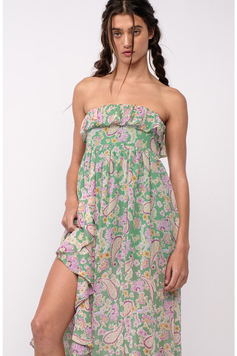 Strapless Ruffle Midi Dress, Alternate, color, LIGHT GREEN