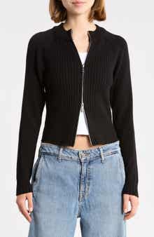 Mixed Stitch Mock Neck Zip Cardigan