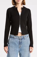 Madden Girl Mixed Stitch Mock Neck Zip Cardigan