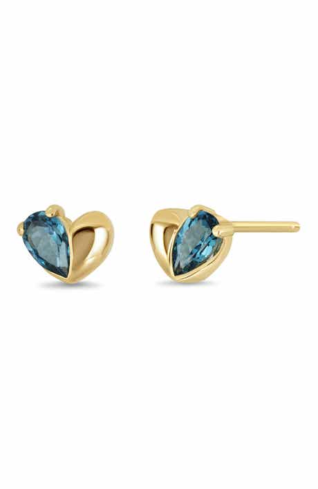Bony Levy 14K Gold London Blue Topaz Heart Stud Earrings