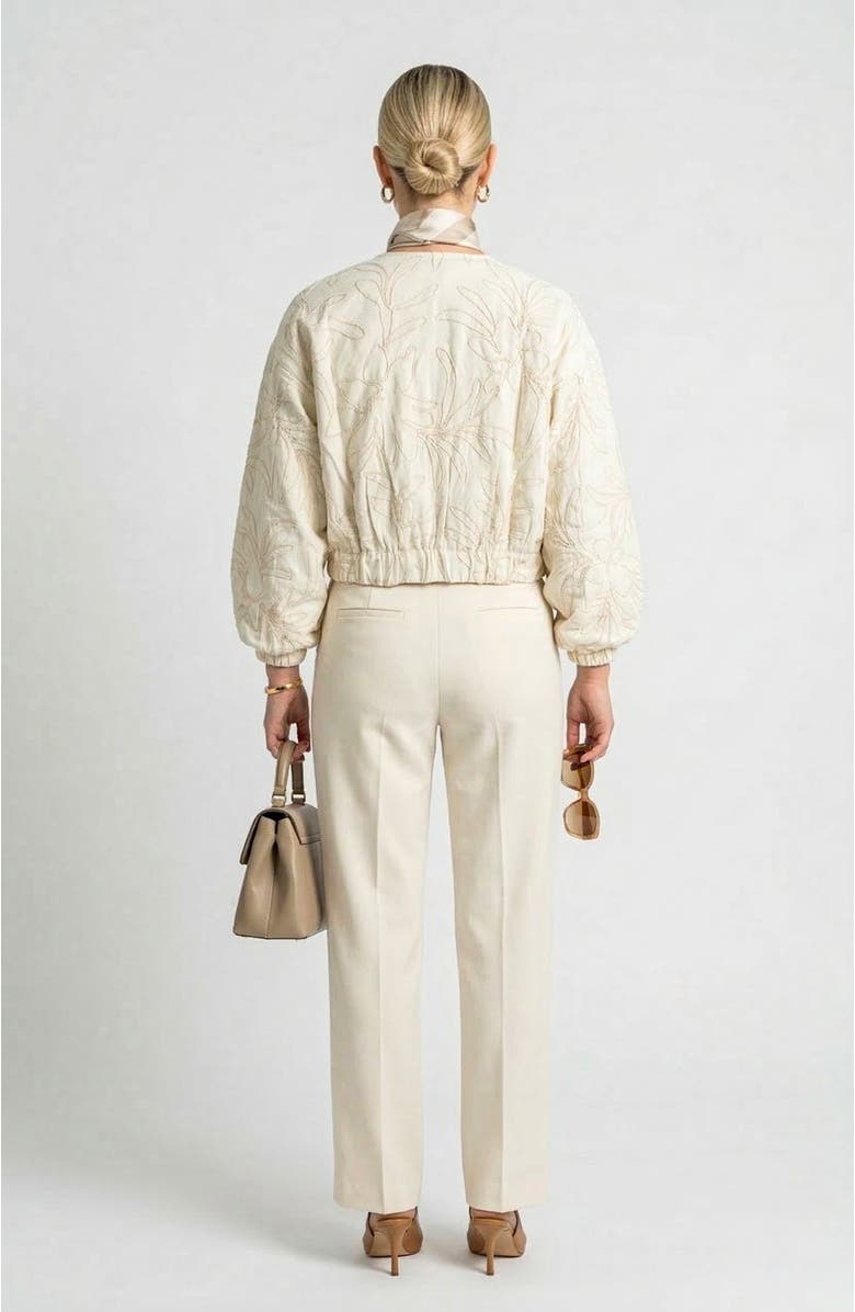 Knit & Lounge Long Sleeve Cropped Jacket with Zip Front and Embroidered Texture, Alternate, color, Beige