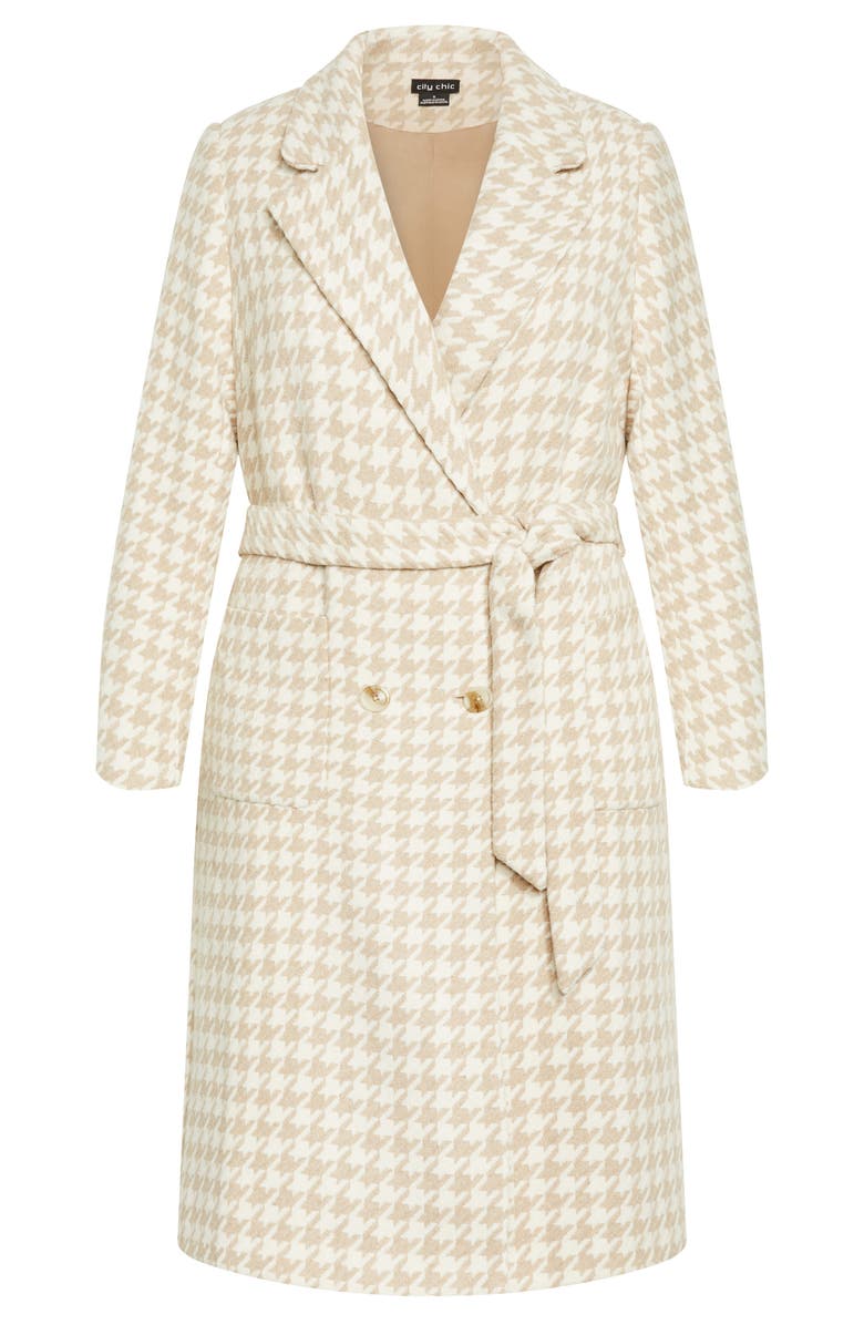 City Chic Julissa Houndstooth Belted Double Breasted Coat, Alternate, color, 