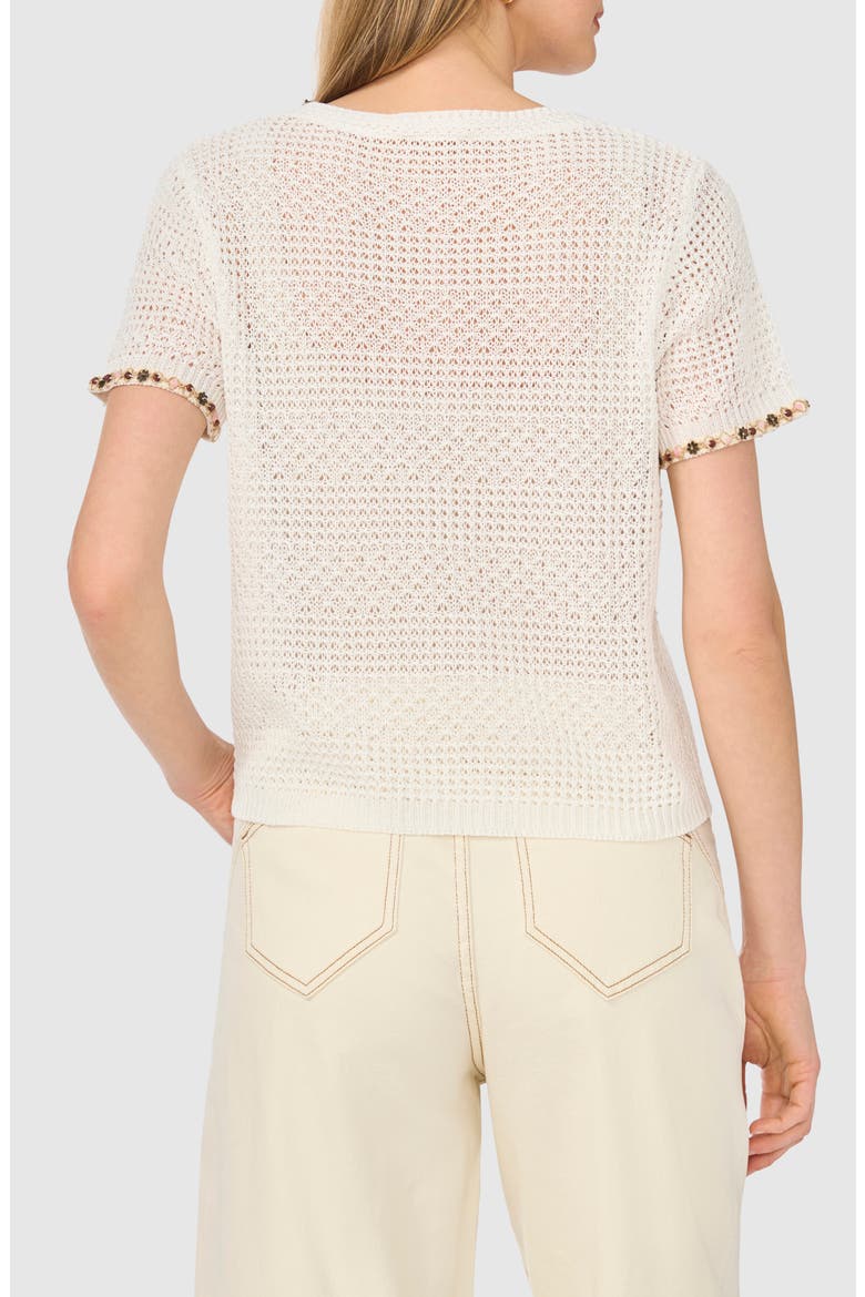 Beaded Short Sleeve Pointelle Sweater, Alternate, color, ANTIQUE WHITE