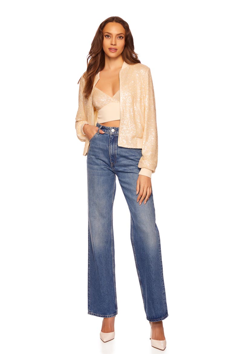 Sequin Bomber Jacket, Alternate, color, BELGIAN CREME