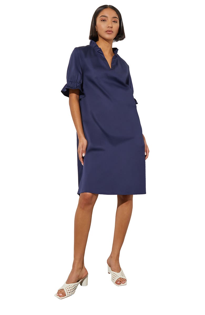 Ming Wang Ruffle Trim Cotton Poplin Shift Dress, Alternate, color, 