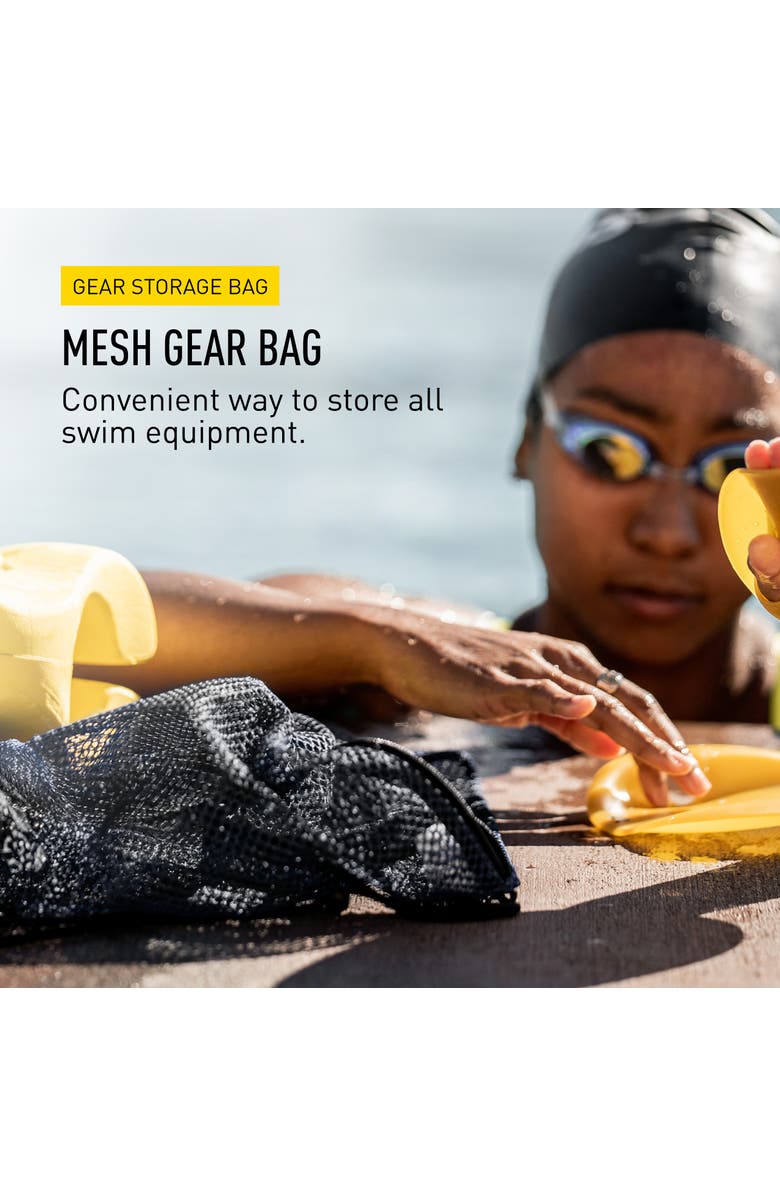 FINIS Mesh Gear Bag for Swim Equipment Quick Dry Nylon Drawstring Closure Zip Pocket Hook Attachment, Alternate, color, Black