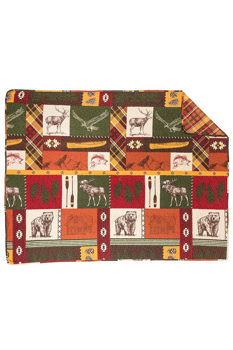 Keaton Forest Bear Deer Moose Patchwork Cotton Throw Blanket 48" x 60", Alternate, color, Orange