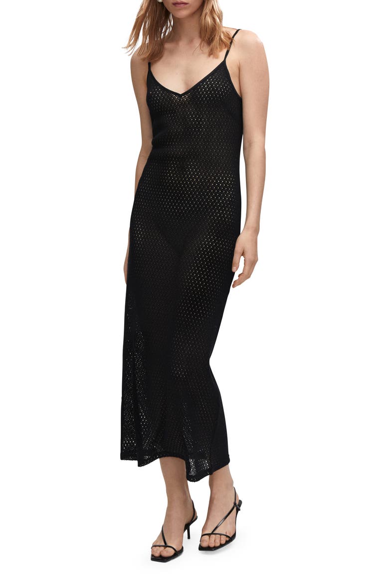 mango openwork knitted dress with opening Sheer Knit Body-Con (Women) titanium
